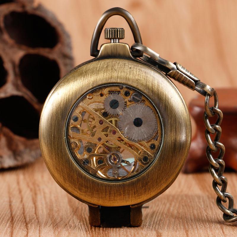 Vintage Open Face Mechanical Pocket Watch - Skeleton Magnifier - Pocket Watch Net