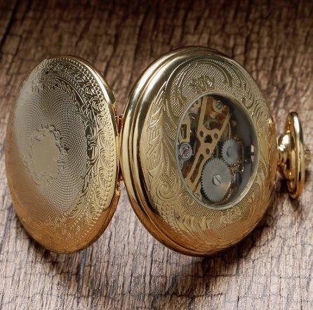 Vintage Steampunk Mechanical Full Hunter Pocket Watch- Golden Spot - Pocket Watch Net