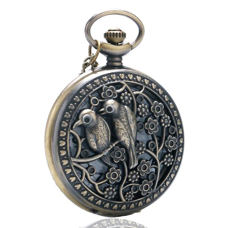 Women's Bronze Full Hunter Quartz Pocket Watch - Love Nest - Pocket Watch Net