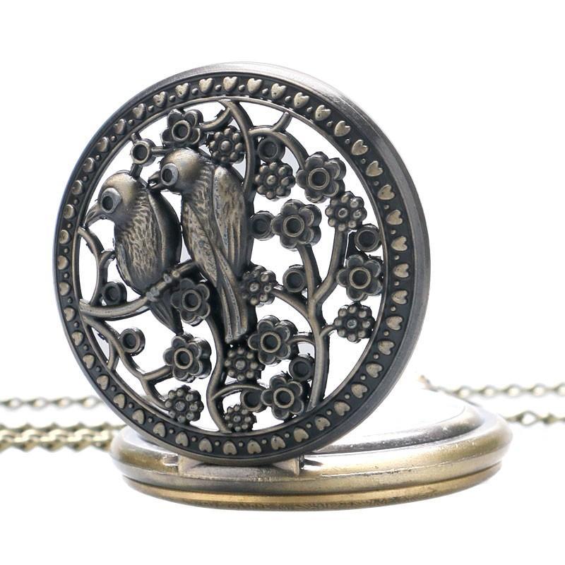 Women's Bronze Full Hunter Quartz Pocket Watch - Love Nest - Pocket Watch Net