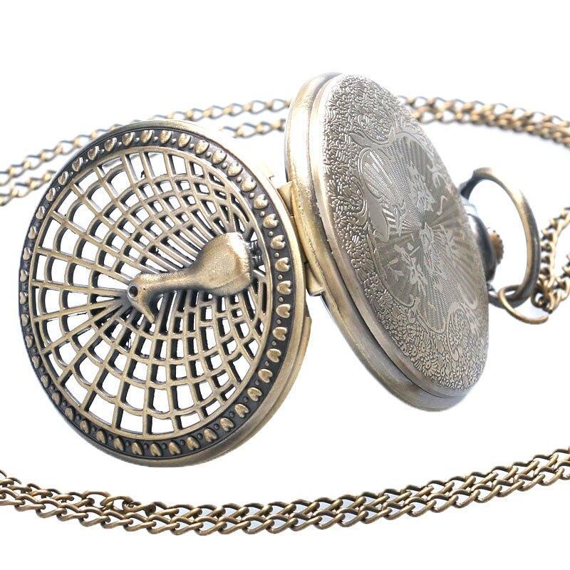 Women's Bronze Quartz Full Hunter Pocket Watch -  Peacock - Pocket Watch Net