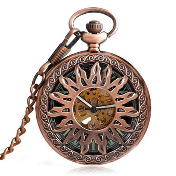 Women's Half Hunter Automatic Pocket Watch - Copper Sunlight - Pocket Watch Net