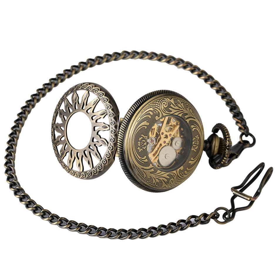 Women's Mechanical Half Hunter Pocket Watch - Bronze Sun - Pocket Watch Net