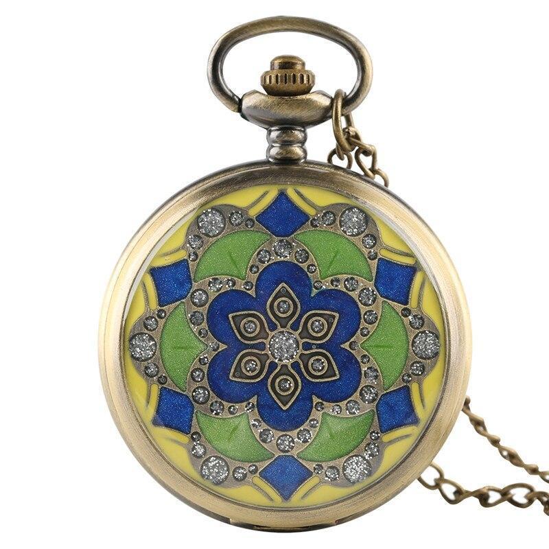 Women's Vintage Full Hunter Pocket Watch - Colored Mandala - Pocket Watch Net