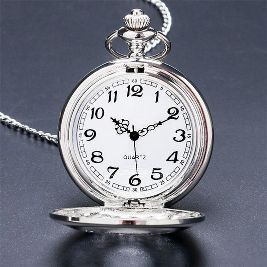 Women's Vintage Quartz Half Hunter Pocket Watch - Aura Silver - Pocket Watch Net