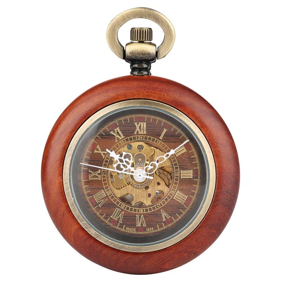 Wood Automatic Open Face Pocket Watch  - Brownie - Pocket Watch Net