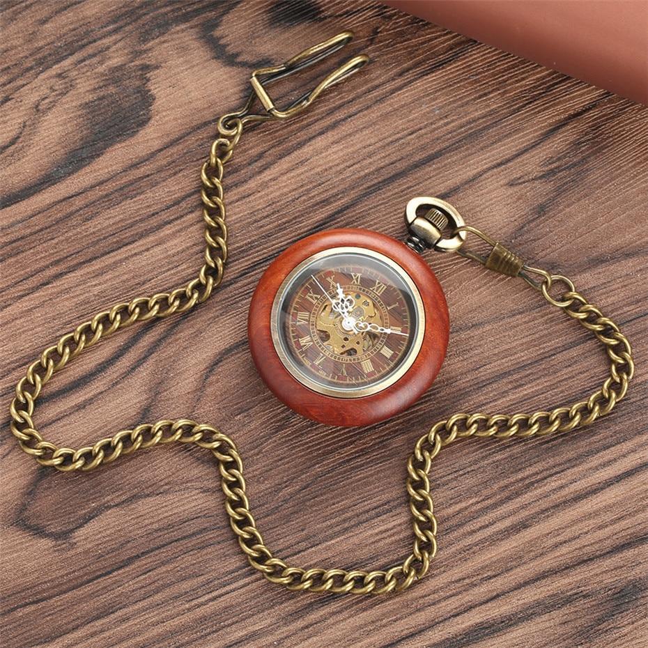 Wood Automatic Open Face Pocket Watch  - Brownie - Pocket Watch Net