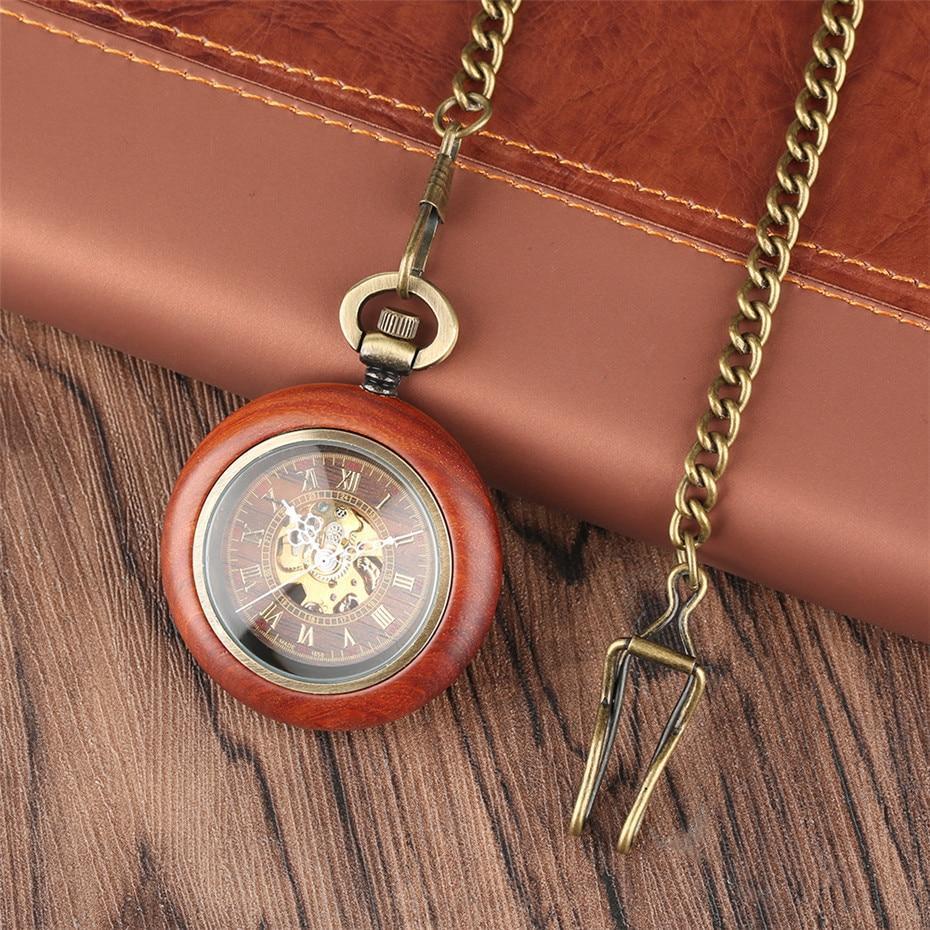 Wood Automatic Open Face Pocket Watch  - Brownie - Pocket Watch Net