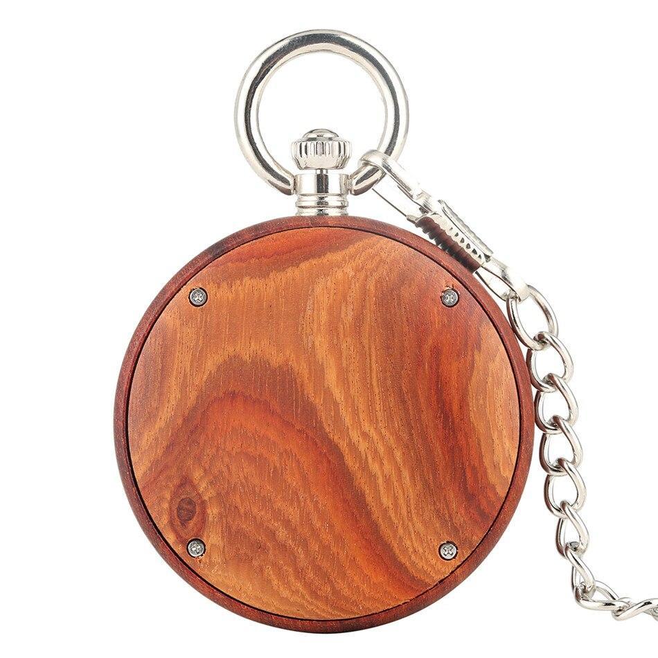 Wood Quartz Open Face Pocket Watch - Red Wood - Pocket Watch Net