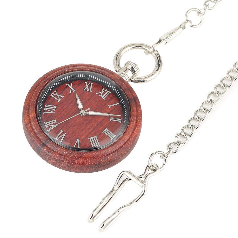 Wood Quartz Open Face Pocket Watch - Red Wood - Pocket Watch Net