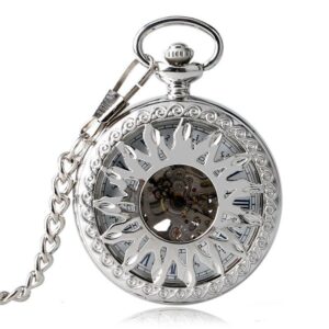 Automatic Half Hunter Pocket Watch - Silver Sun - Pocket Watch Net