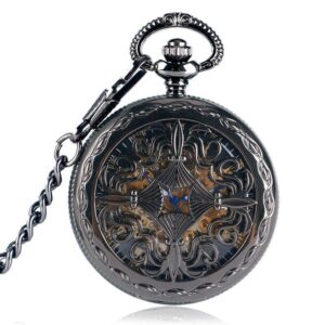 Black Automatic Half Hunter Pocket Watch - Gothic II - Pocket Watch Net