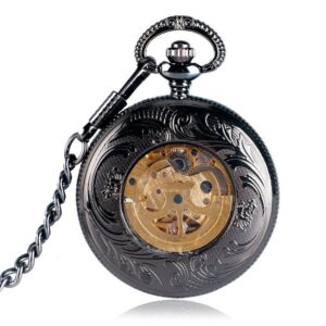 Black Automatic Half Hunter Pocket Watch - Gothic II - Pocket Watch Net
