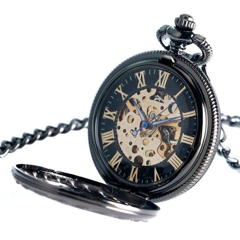 Black Automatic Half Hunter Pocket Watch - Gothic II - Pocket Watch Net