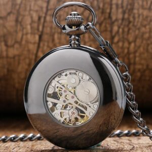 Black Mechanical  Half Hunter  -  Blue Peephole - Pocket Watch Net