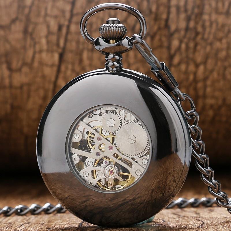 Black Mechanical  Half Hunter  -  Blue Peephole - Pocket Watch Net
