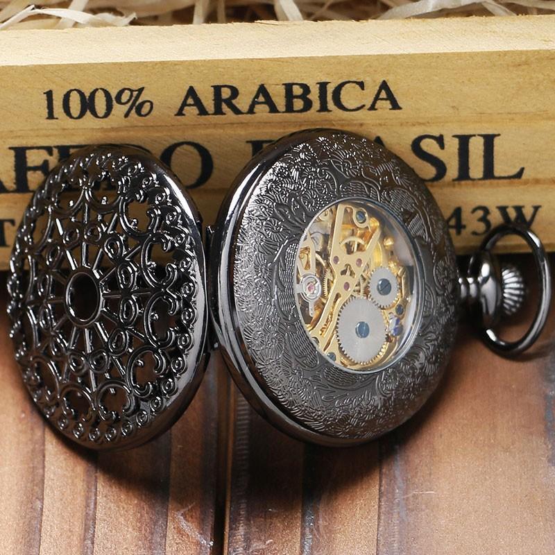 Black Mechanical Half Hunter Pocket Watch - Basilica - Pocket Watch Net