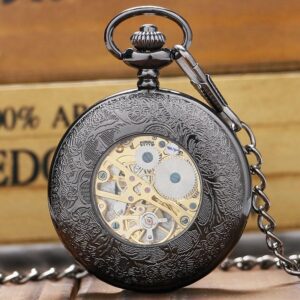 Black Mechanical Half Hunter Pocket Watch  - Basilica - Pocket Watch Net