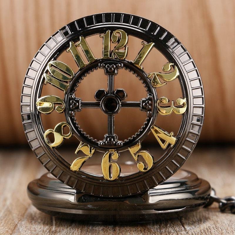 Black Steampunk Automatic Pocket Watch -  Gothica - Pocket Watch Net