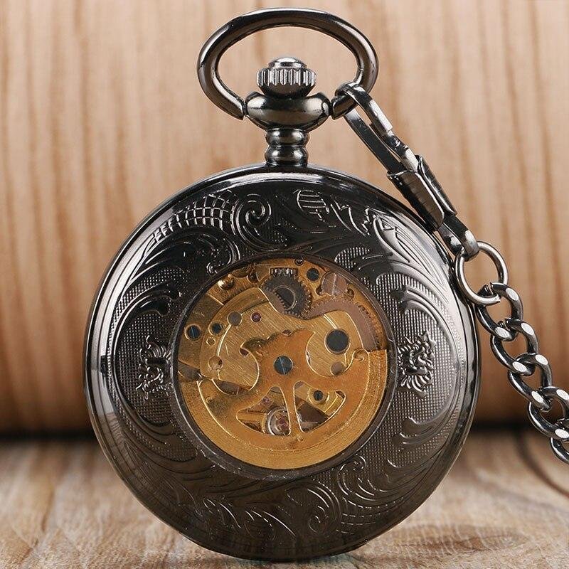 Black Steampunk Automatic Pocket Watch -  Gothica - Pocket Watch Net