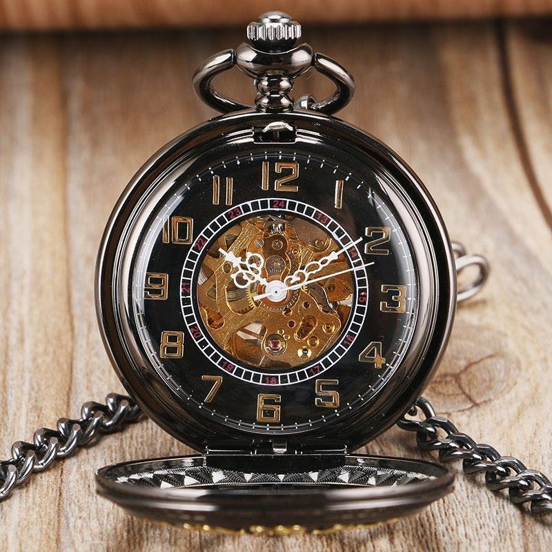 Black Steampunk Automatic Pocket Watch -  Gothica - Pocket Watch Net