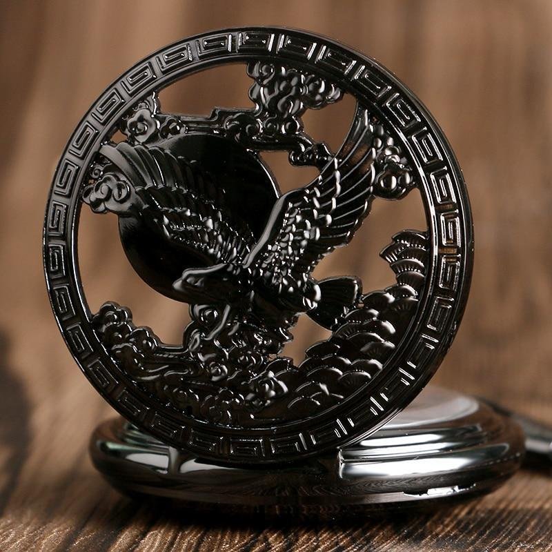Black Steampunk Mechanical Pocket Watch - Royal Eagle - Pocket Watch Net
