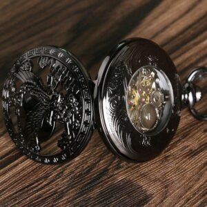 Black Steampunk Mechanical Pocket Watch - Royal Eagle - Pocket Watch Net