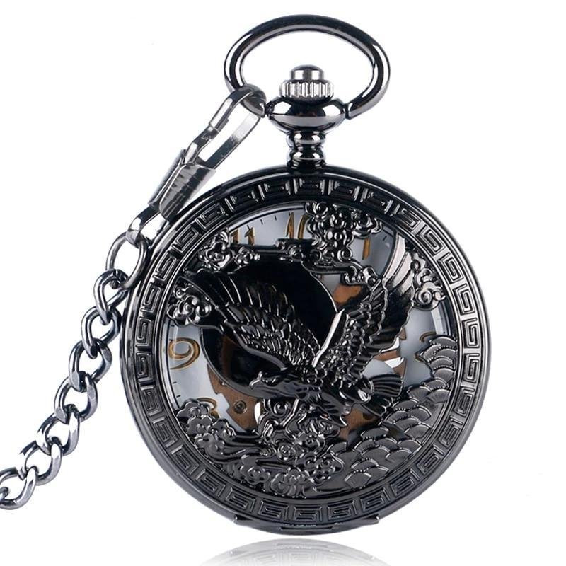 Black Steampunk Mechanical Pocket Watch - Royal Eagle - Pocket Watch Net