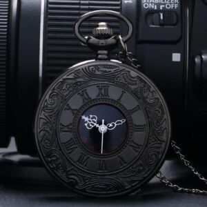 Black Vintage Half Hunter Pocket Watch - Classy Charm - Pocket Watch Net