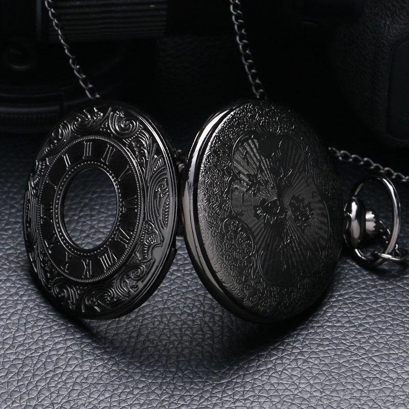 Black Vintage Half Hunter Pocket Watch - Classy Charm - Pocket Watch Net