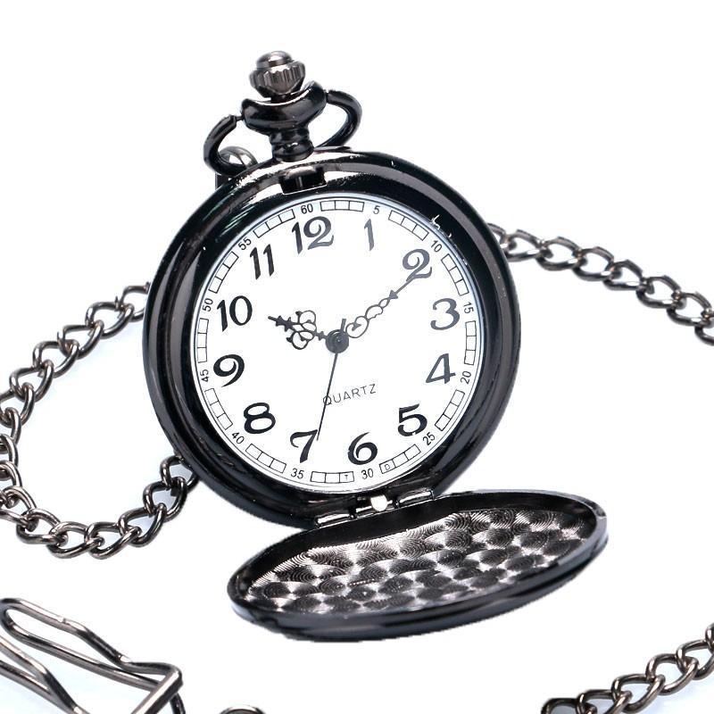 Black Vintage Quartz Full Hunter Pocket Watch - Flat Black - Pocket Watch Net