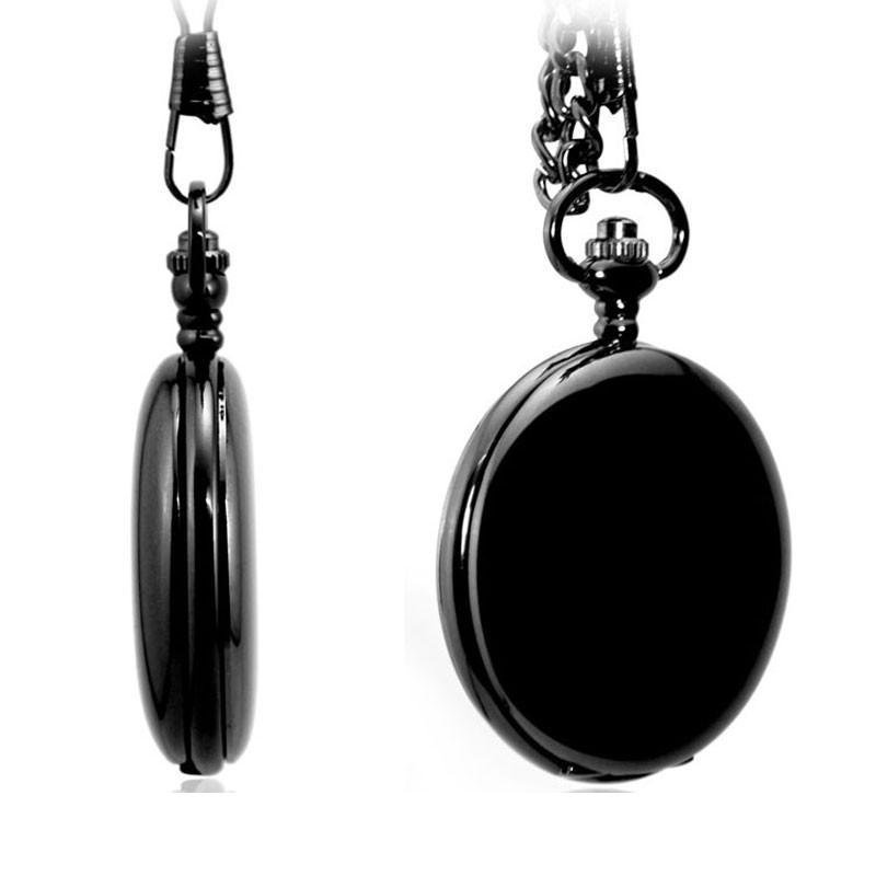 Black Vintage Quartz Full Hunter Pocket Watch - Flat Black - Pocket Watch Net