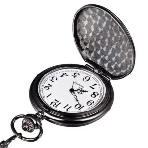 Black Vintage Quartz Full Hunter Pocket Watch - Flat Black - Pocket Watch Net