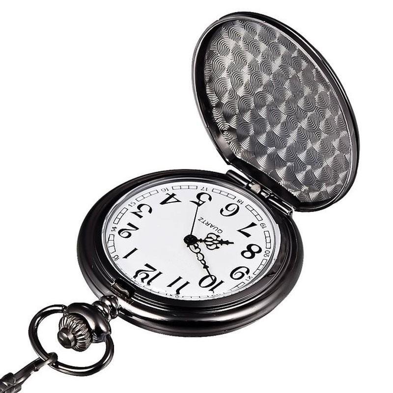 Black Vintage Quartz Full Hunter Pocket Watch - Flat Black - Pocket Watch Net