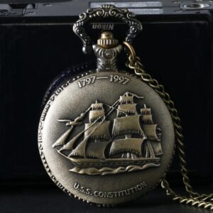 Bronze Full Hunter Quartz Pocket Watch - U.s.s Constitution - Pocket Watch Net