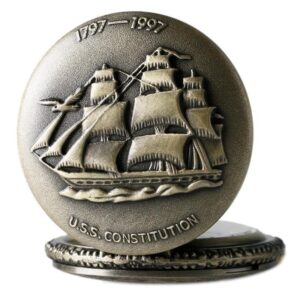 Bronze Full Hunter Quartz Pocket Watch - U.s.s Constitution - Pocket Watch Net