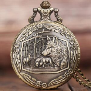 Bronze Full Hunter Quartz Pocket Watch - Wolf Pack - Pocket Watch Net