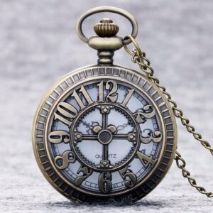 Bronze Half Hunter Quartz Pocket Watch - Gothic Cross - Pocket Watch Net