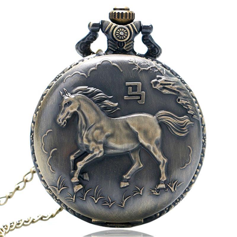 Bronze Quartz Full Hunter Pocket Watch - Bucephalus - Pocket Watch Net