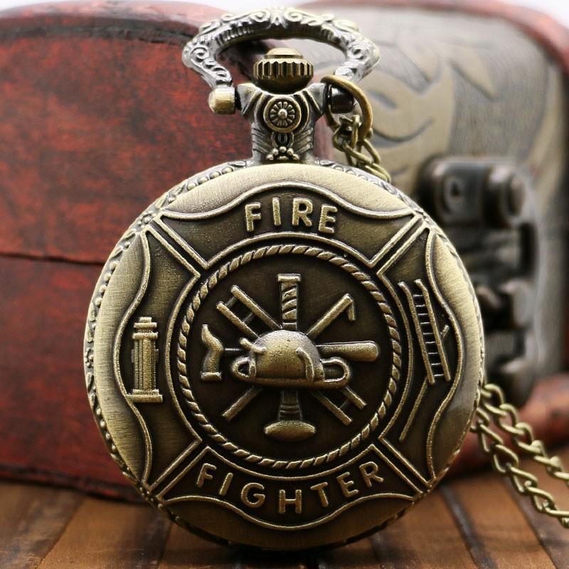 Bronze Quartz Full Hunter Pocket Watch - FireFighter - Pocket Watch Net