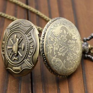 Bronze Quartz Full Hunter Pocket Watch - FireFighter - Pocket Watch Net