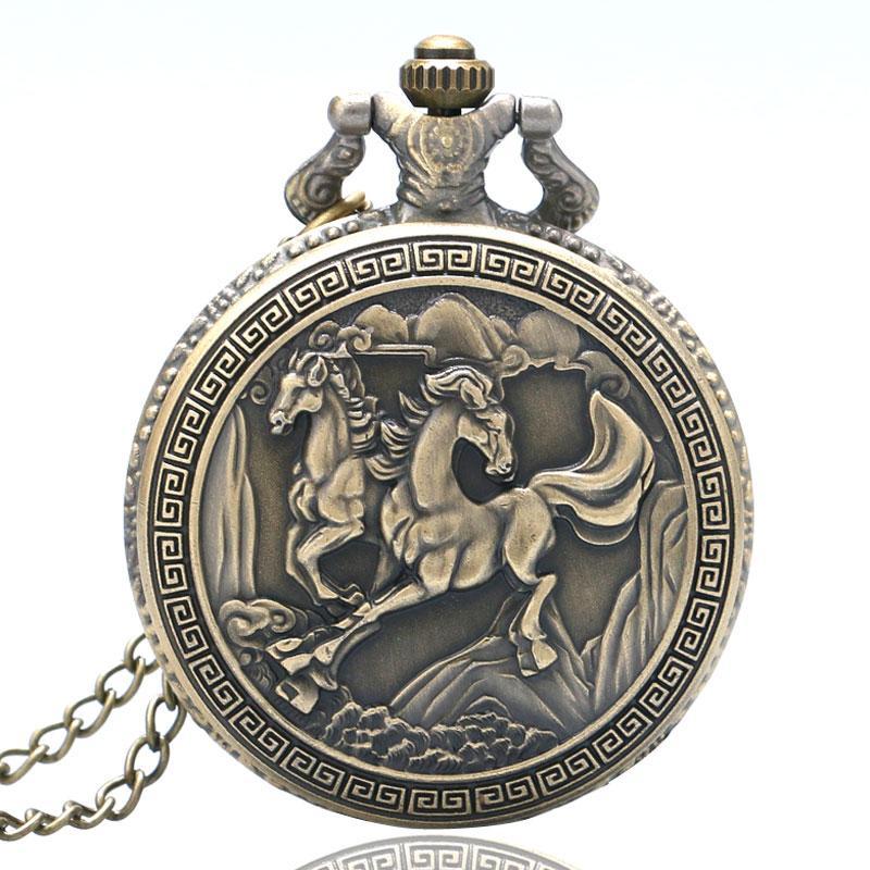 Bronze Quartz Full Hunter Pocket Watch - Pegasus - Pocket Watch Net