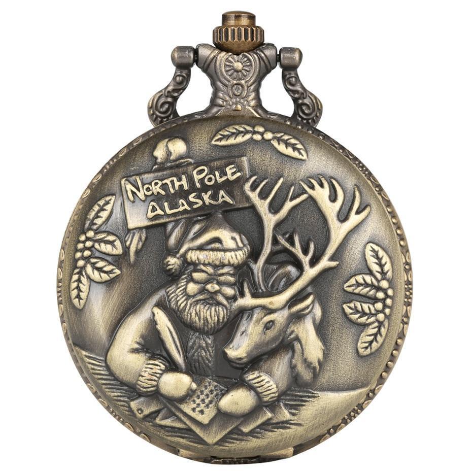Bronze Quartz Full Hunter Pocket Watch - Santa Klaus - Pocket Watch Net