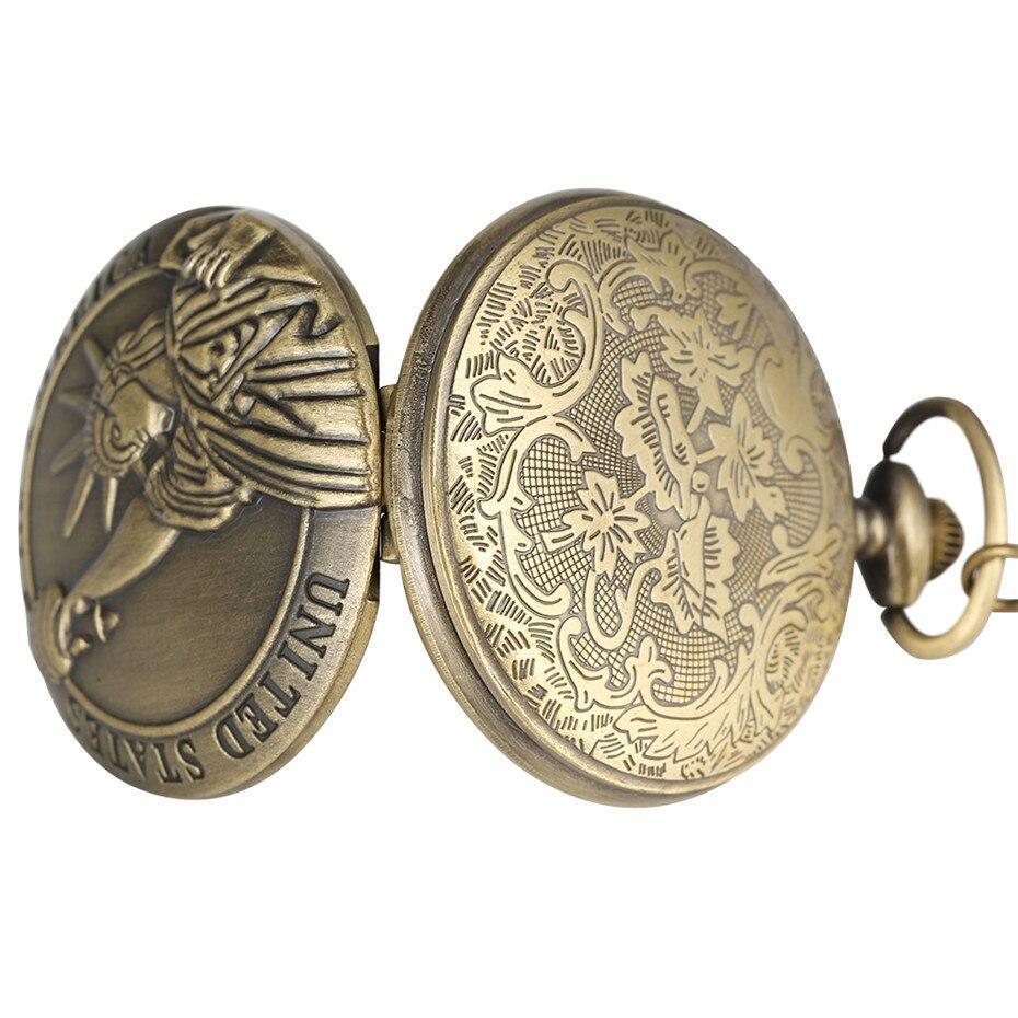 Bronze Quartz Full Hunter Pocket Watch - Statue of Liberty - Pocket Watch Net