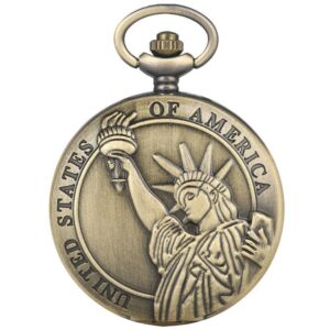 Bronze Quartz Full Hunter Pocket Watch - Statue of Liberty - Pocket Watch Net