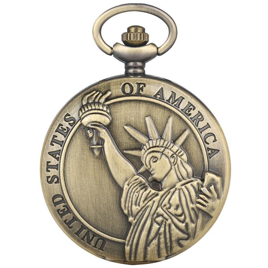 Bronze Quartz Full Hunter Pocket Watch - Statue of Liberty - Pocket Watch Net