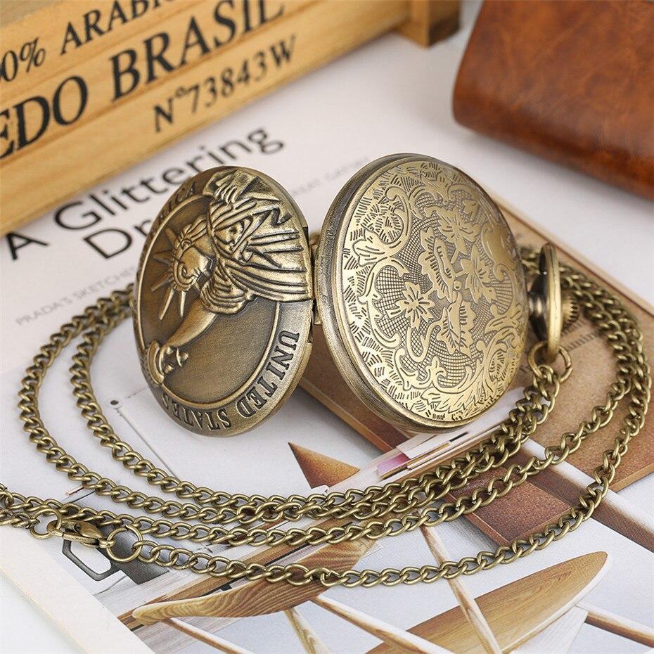 Bronze Quartz Full Hunter Pocket Watch - Statue of Liberty - Pocket Watch Net