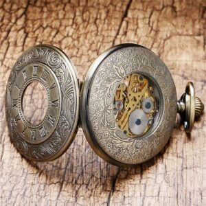 Bronze vintage Half Hunter Mechanical Pocket Watch - Mecha Peaky - Pocket Watch Net