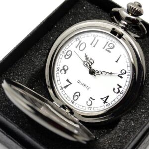 Engraving Full Hunter Quartz Pocket Watch - Black Flame - Pocket Watch Net