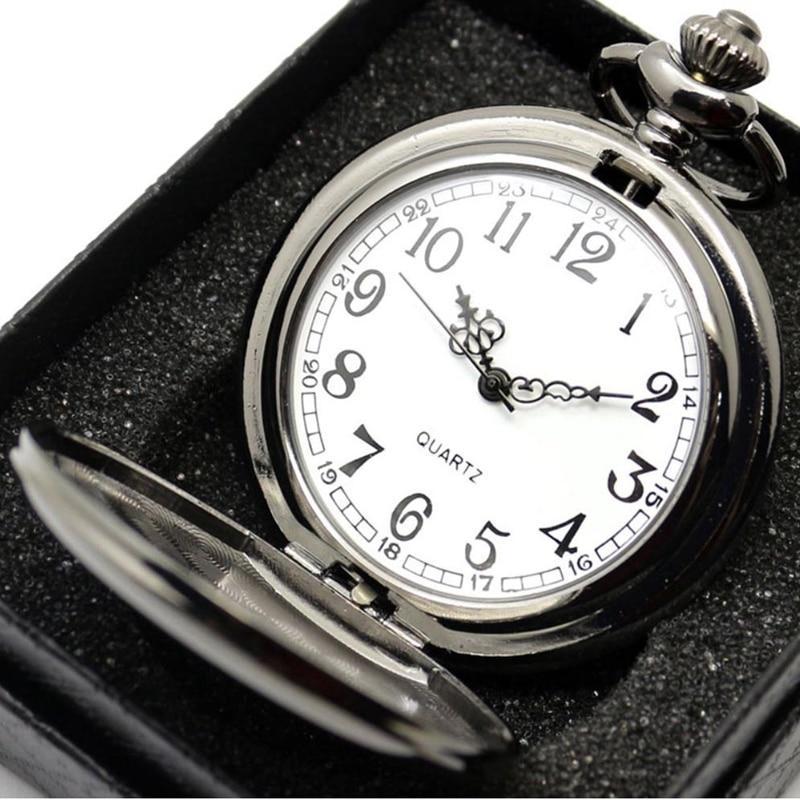 Engraving Full Hunter Quartz Pocket Watch - Black Flame - Pocket Watch Net